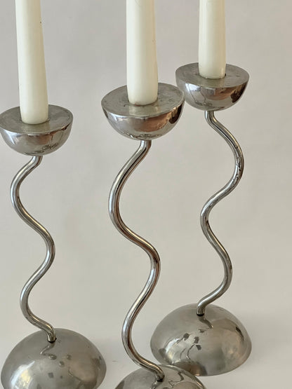 Squiggle Silver Candle Holders