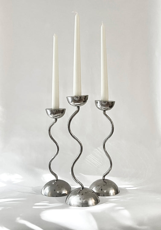 Squiggle Silver Candle Holders